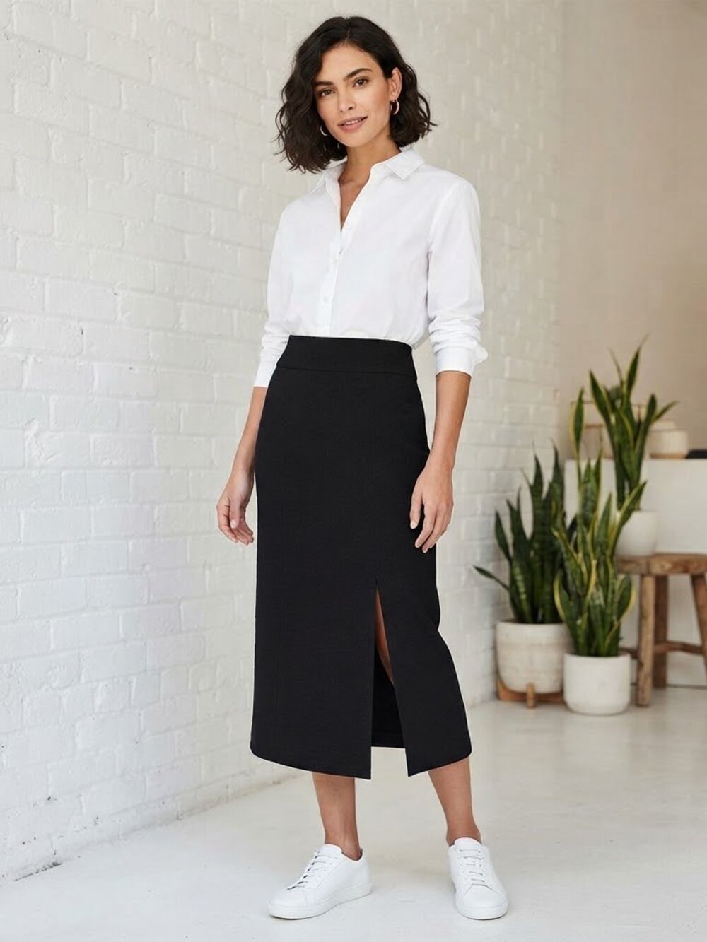 Vintage Giorgio Fiorelli Black Maxi Column Skirt Front Slit Size 9 90s